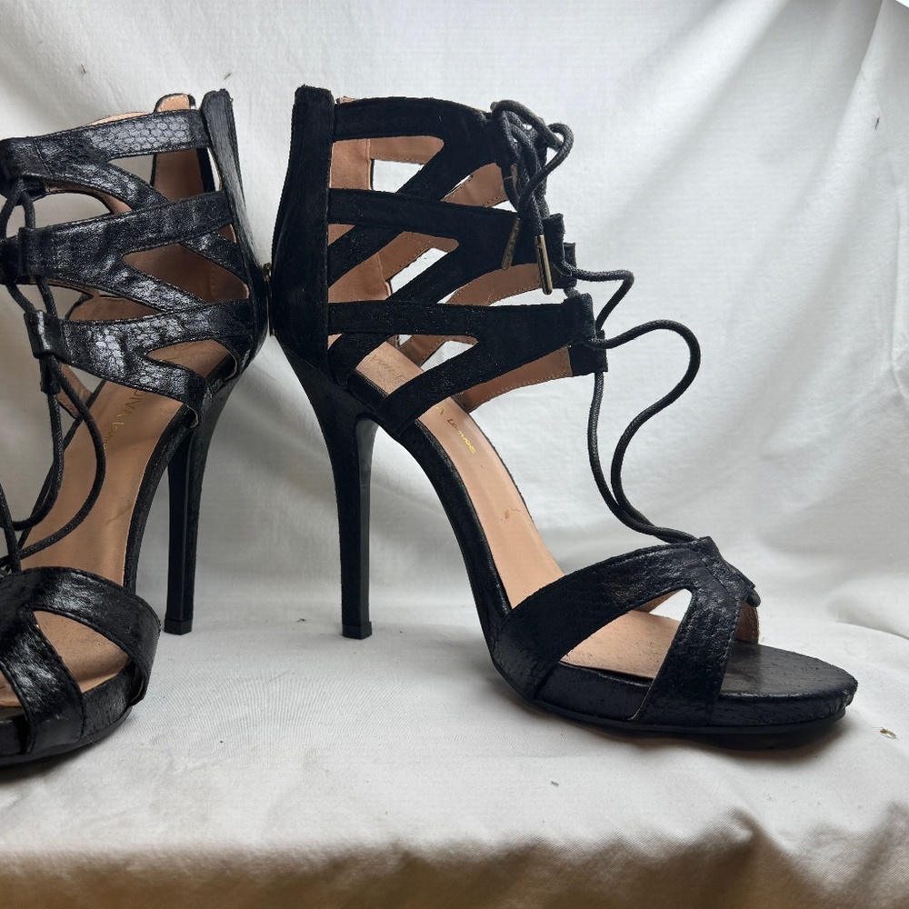 Wild Diva Stiletto Shoes Womens Size 8 Black Strappy Goth Vamp Clubwear